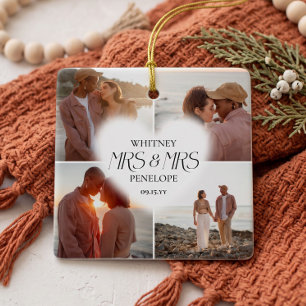 Married Mrs & Mrs Heart Photo Collage Keepsake Ceramic Ornament
