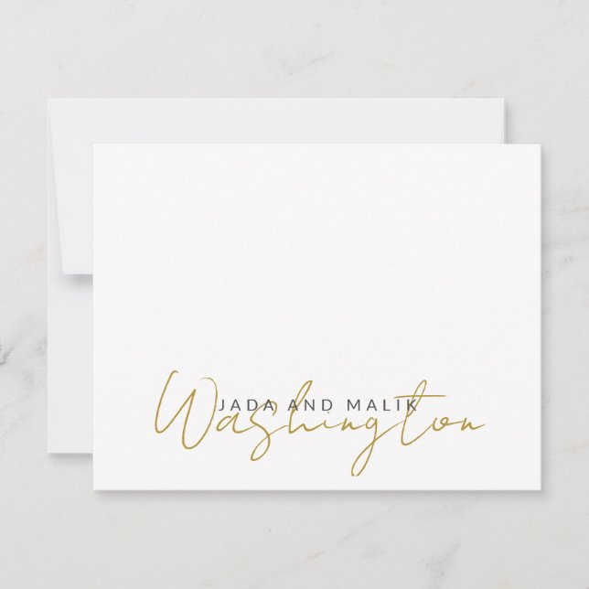 Married Name Wedding Monogram Gold Script On White Card (Front)