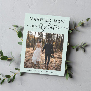 Married Now Party Later Photo Mint Wedding Announcement Postcard