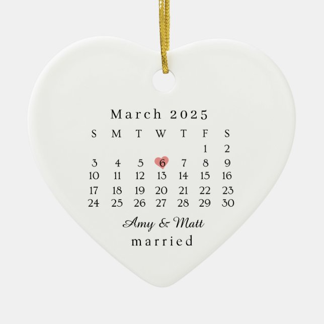 Married Ornament, Wedding Gift, Wedding Date Ceramic Tree Decoration (Front)