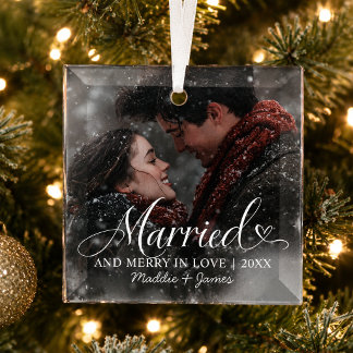 Married Our First Christmas Couple Names & Photo Glass Tree Decoration