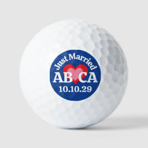 MARRIED Red Pink Heart Ultramarine Blue Background Golf Balls