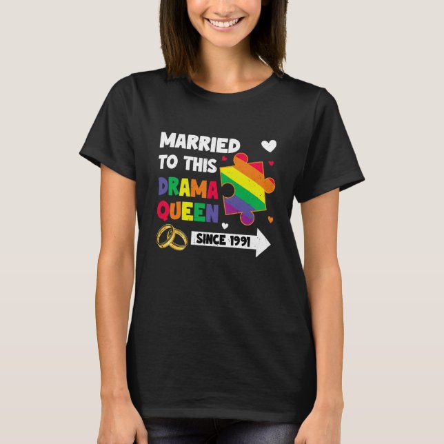 Married Since 1991 LGBT Wedding Lesbian Gay Couple T-Shirt (Front)