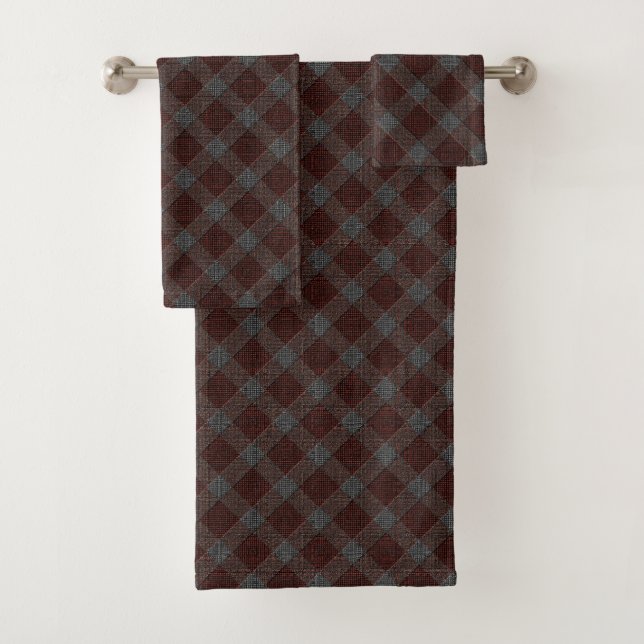 Marrom cross tartan plaid with slight gray relief  bath towel set (Insitu)