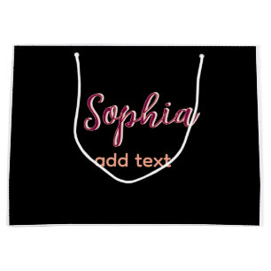marron add name girl boss text black elegant large gift bag
