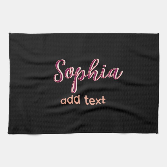 marron add name girl boss text black elegant tea towel (Horizontal)