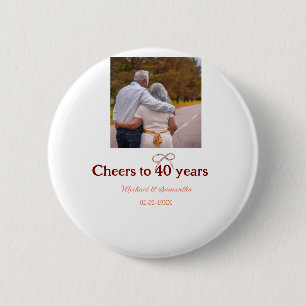 Marron bow cheers to 40 years anniversary wedding 6 cm round badge