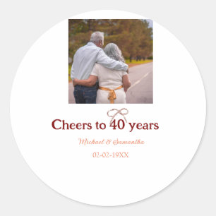 Marron bow cheers to 40 years anniversary wedding  classic round sticker