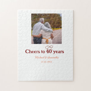 Marron bow cheers to 40 years anniversary wedding jigsaw puzzle