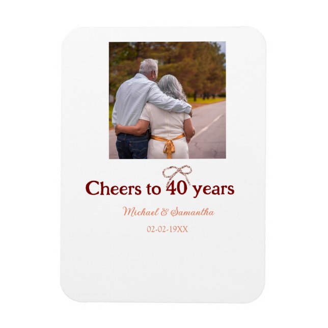 Marron bow cheers to 40 years anniversary wedding  magnet (Vertical)
