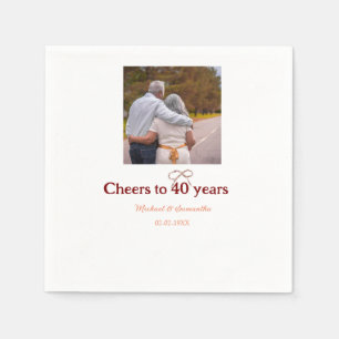 Marron bow cheers to 40 years anniversary wedding napkin
