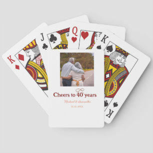 Marron bow cheers to 40 years anniversary wedding playing cards