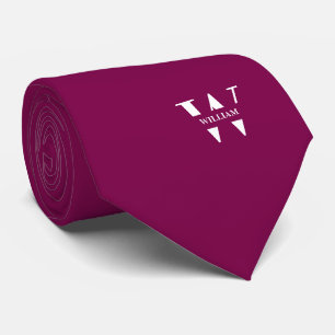 Marron Colour Elegant Monogram + Name Tie