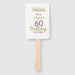 Marron golden shhhh 60th birthday name simple bold hand fan