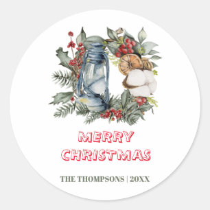 Marry Christmas Cotton Winter Holidays Frame Classic Round Sticker