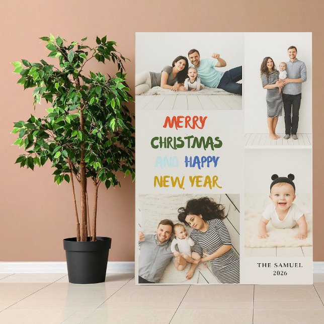Marry Christmas & Happy New Year 4 Photo Collage Holiday Card (Creator Uploaded)