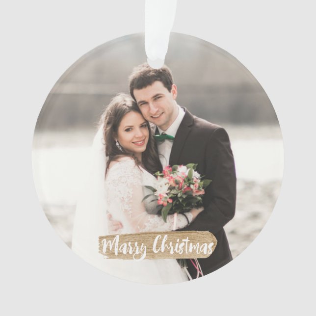Marry Christmas Newlywed Ornament Gold (Front)