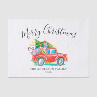 Marry Christmas Vintage Red Truck Family Name Tissue Paper