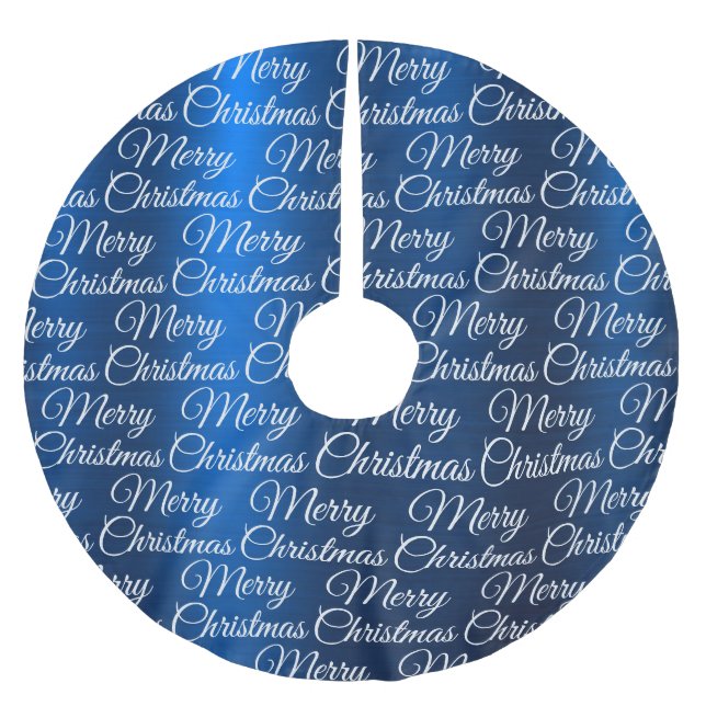 Marry Christmas White Snowflakes Navy Blue Brushed Polyester Tree Skirt (Front)