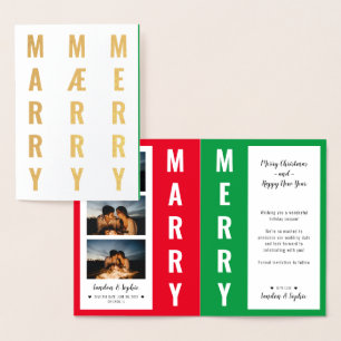 "MARRY MÆRRY MERRY" Christmas Save the Date Photo Foil Card