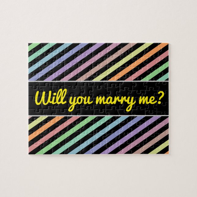 Marry me? + Black & Pastel Colour Lines Pattern Jigsaw Puzzle (Horizontal)