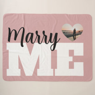 'Marry Me' Dusty Rose, Black, And White Photo Gift Sherpa Blanket