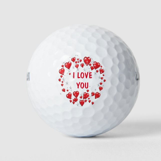 Marry Me Love You Red Heart Proposal Golf Balls (Front)