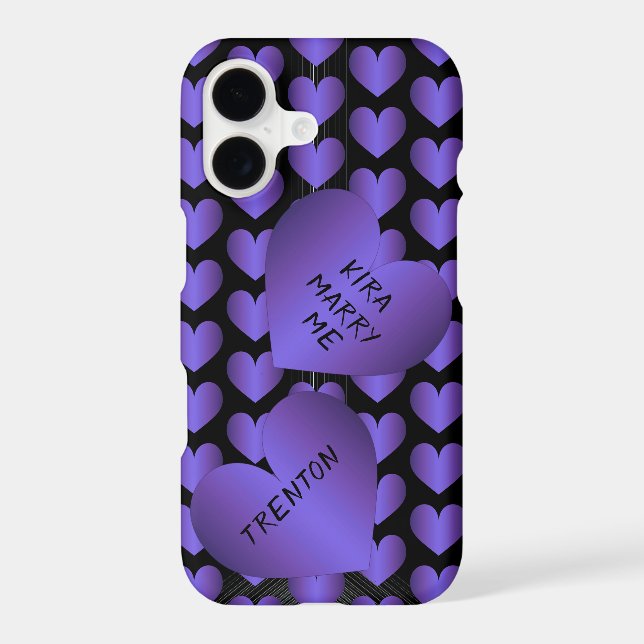 Marry Me Marriage Proposal Hearts with Names iPhone Case (Back)