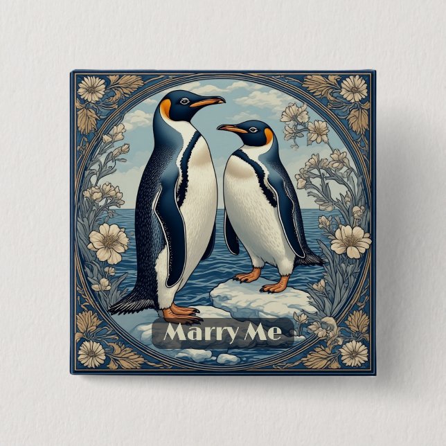 Marry Me Penguin Ice Bird Snow Glacier Winter Lake 15 Cm Square Badge (Front)