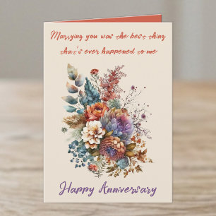 Marrying you flowers orange wife anniversary card
