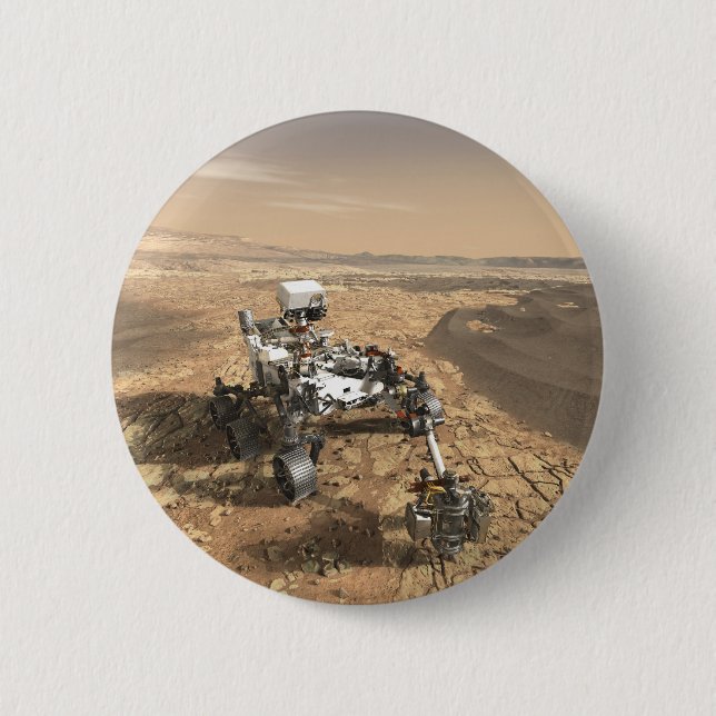 Mars 2020 Rover On The Surface Of Mars. 6 Cm Round Badge (Front)