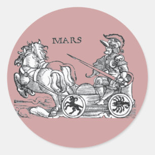 Mars Ares God of War Greco Roman Chariot Cartoon Classic Round Sticker