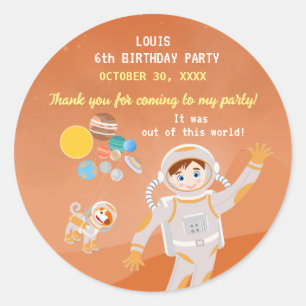 Mars astronaut boy themed birthday Party Classic Round Sticker