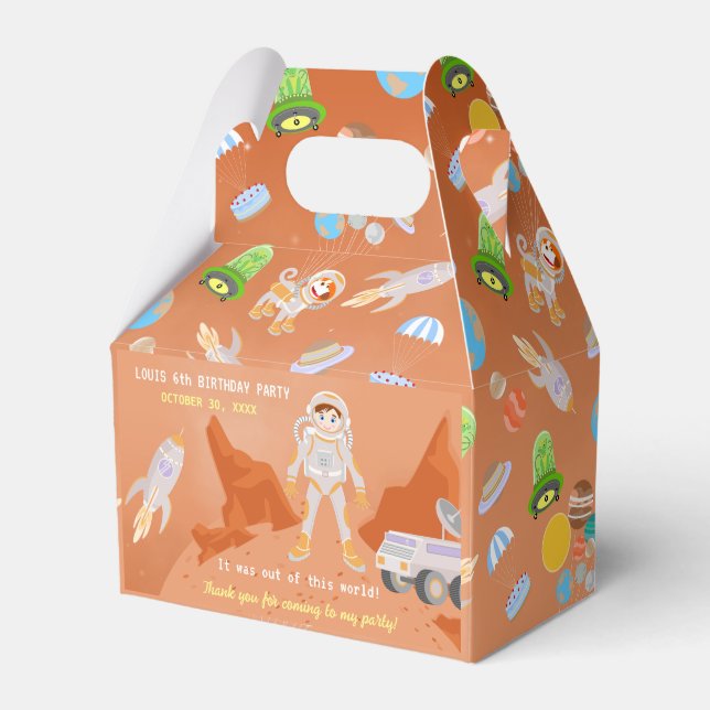 Mars astronaut boy themed birthday Party Favour Box (Front Side)