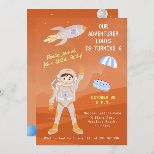 Mars astronaut boy themed birthday Party Invitation (Front/Back)