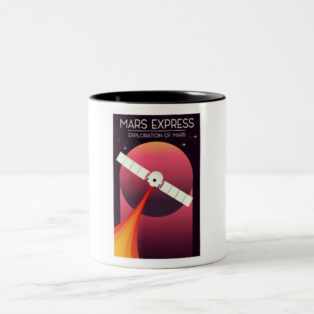 Mars Express - Exploration of Mars Space Art. Two-Tone Coffee Mug (Center)