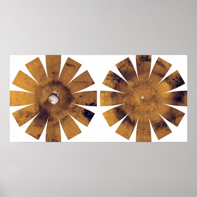 Mars - Hemispherical Map Poster (Front)