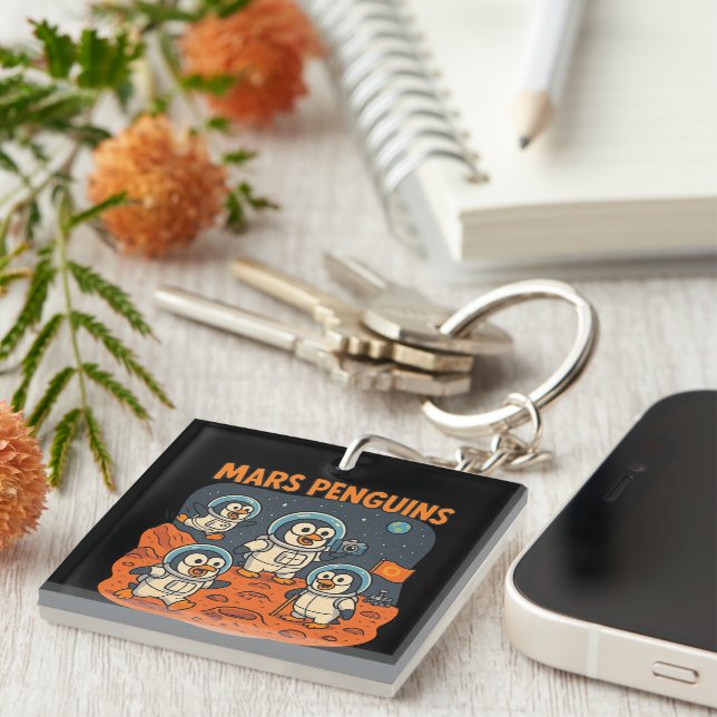 Mars Penguins  funny animal space series! Key Ring (Front Right)