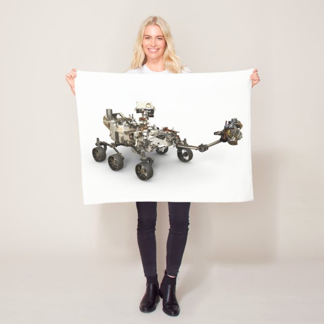 Mars Perseverance Rover On White Background. Fleece Blanket (In Situ)