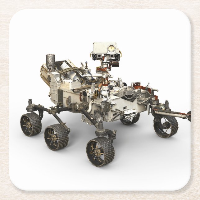 Mars Perseverance Rover On White Background. Square Paper Coaster (Front)