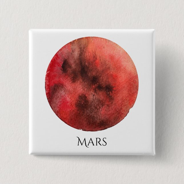 Mars Planet Watercolor Square Button (Front)