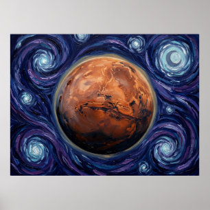 Mars Starry Night Space Landscape Poster