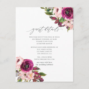 Marsala and Blush Floral Wedding Guest Details Enclosure Card