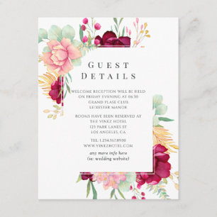 Marsala and Blush Floral Wedding Guest Details Enclosure Card