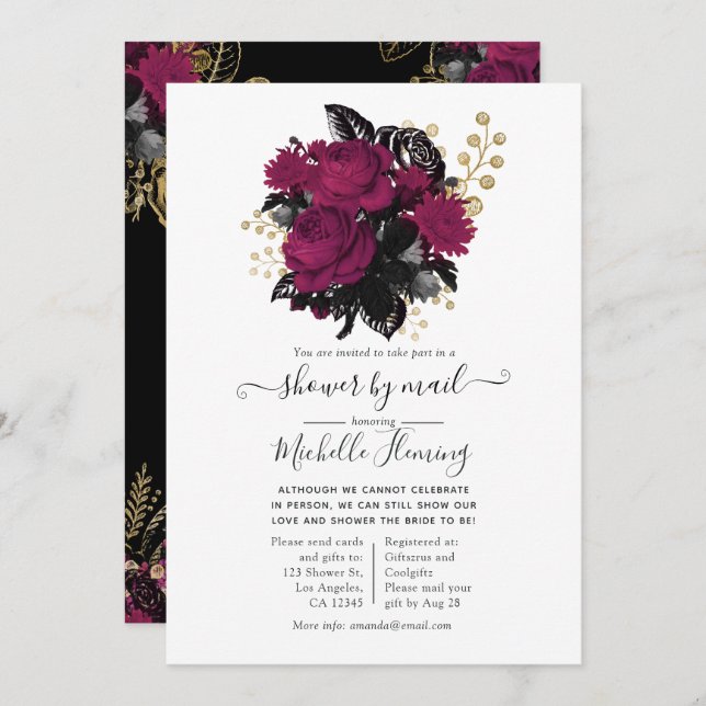 Marsala and Gold Floral Shower by Mail Invitation (Front/Back)