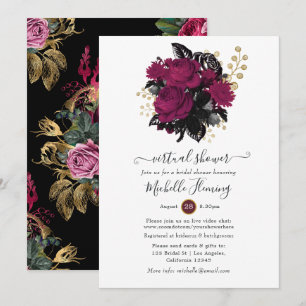 Marsala and Gold Floral Virtual Shower Invitation