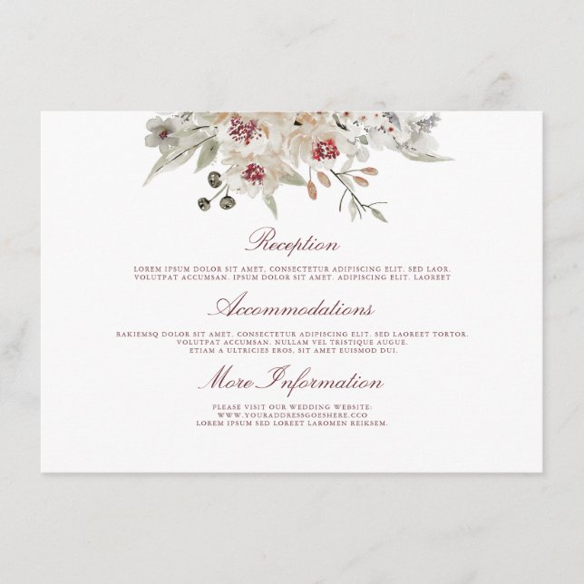 Marsala and Ivory Wedding Information Guest Enclosure Card (Front)