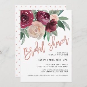 Marsala and Pale Pink Floral Bridal Shower Invitation