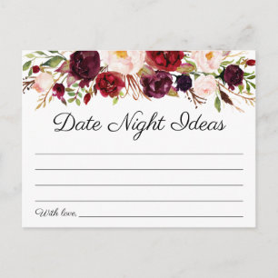 Marsala and Pink Floral Date Night Ideas Cards
