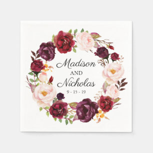 Marsala and Pink Floral Wedding Napkins